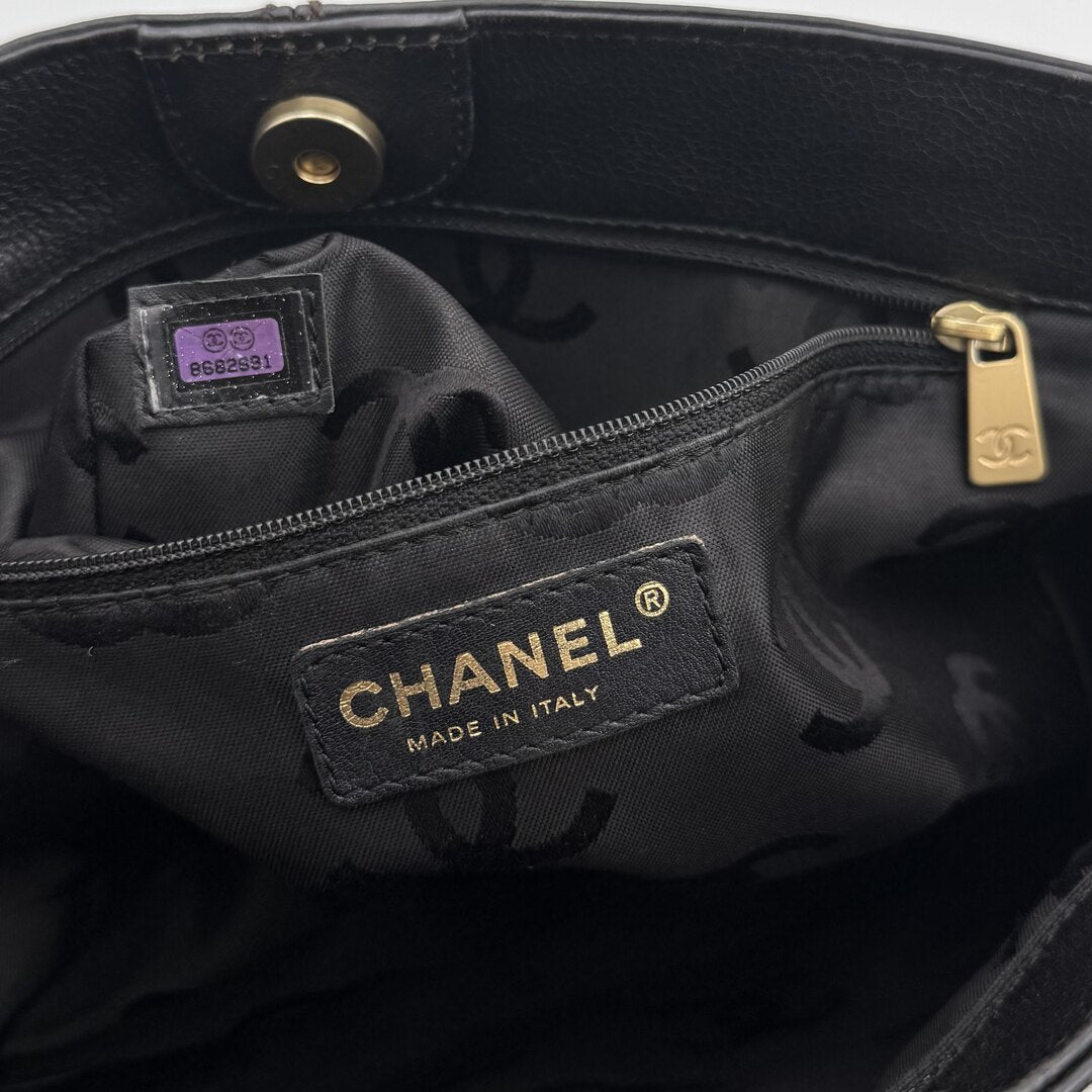 Chanel CC Caviar Leather Wood Chain Dark Brown Tote Bag