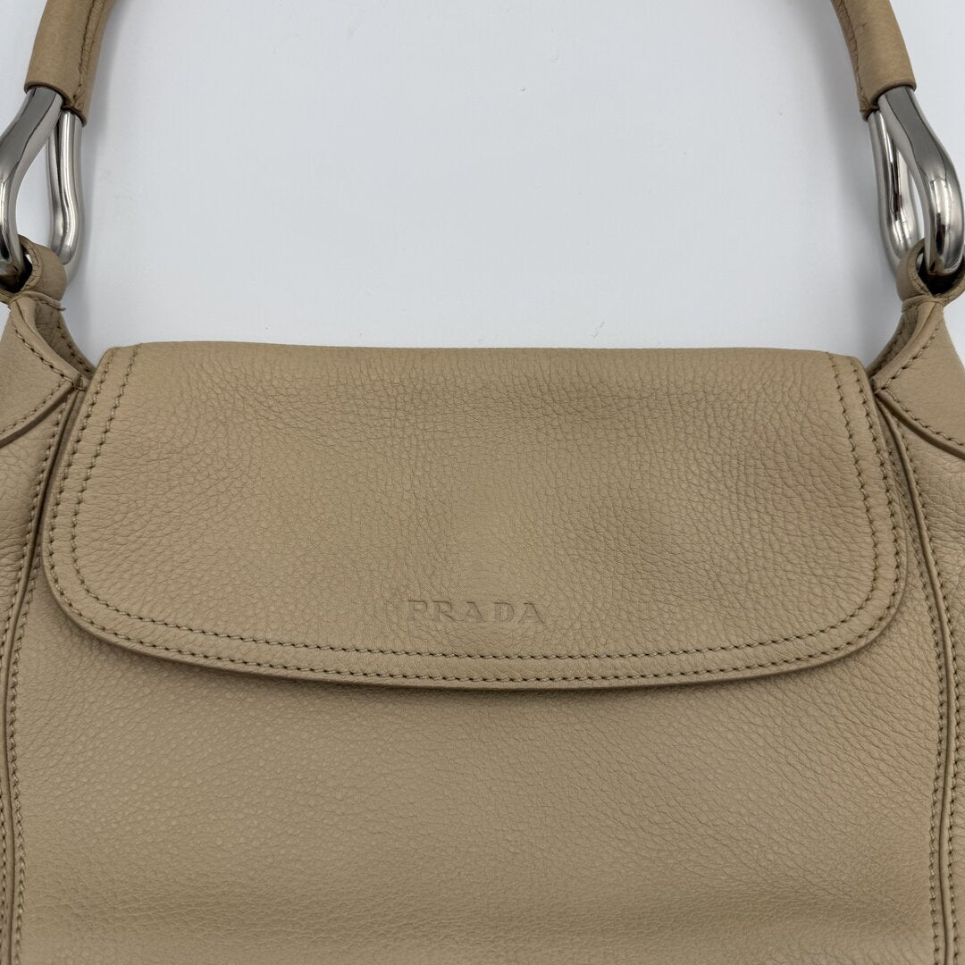 2003 Prada Hobo Leather Beige Shoulder Bag