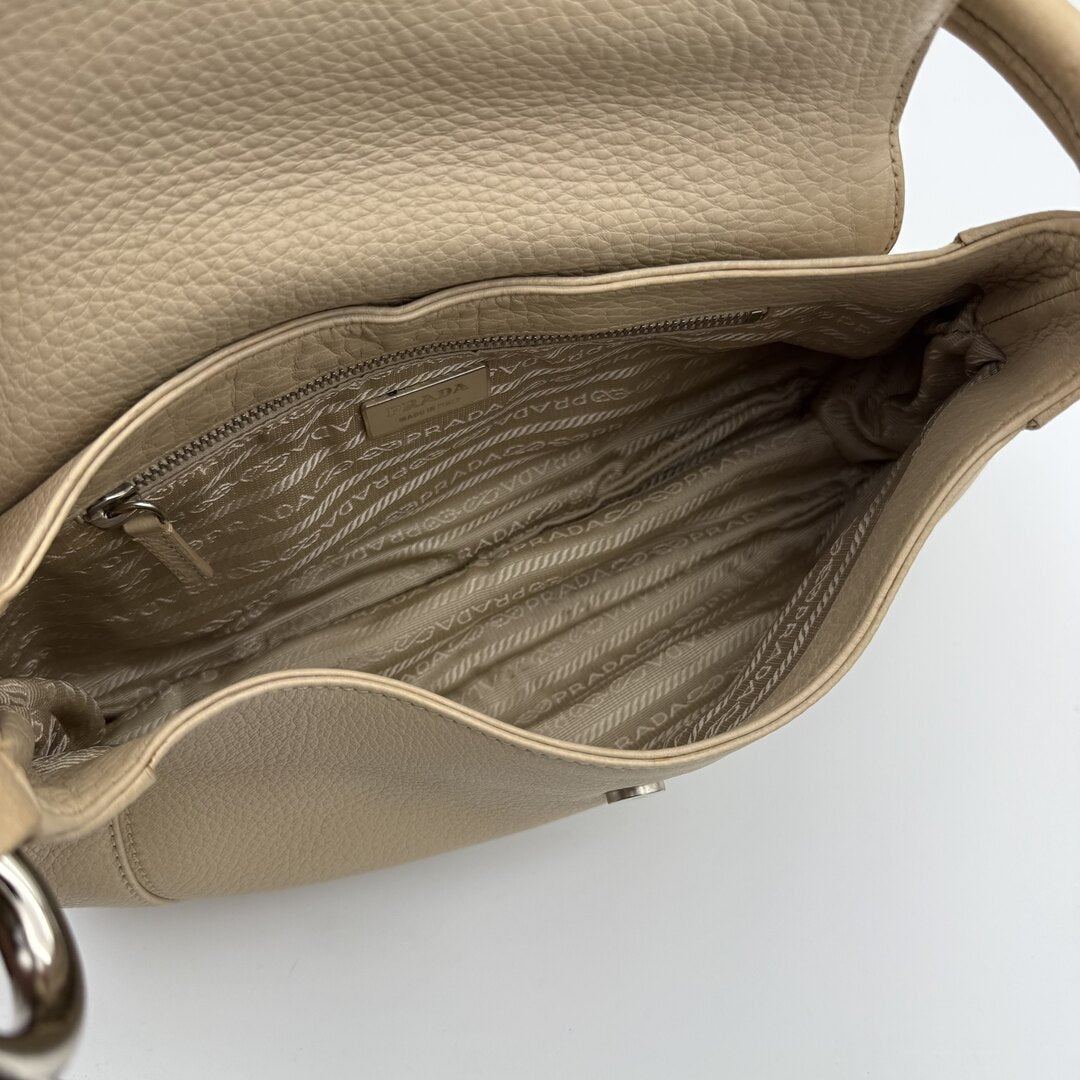 2003 Prada Hobo Leather Beige Shoulder Bag