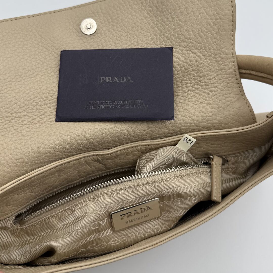2003 Prada Hobo Leather Beige Shoulder Bag