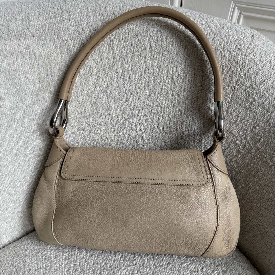 2003 Prada Hobo Leather Beige Shoulder Bag