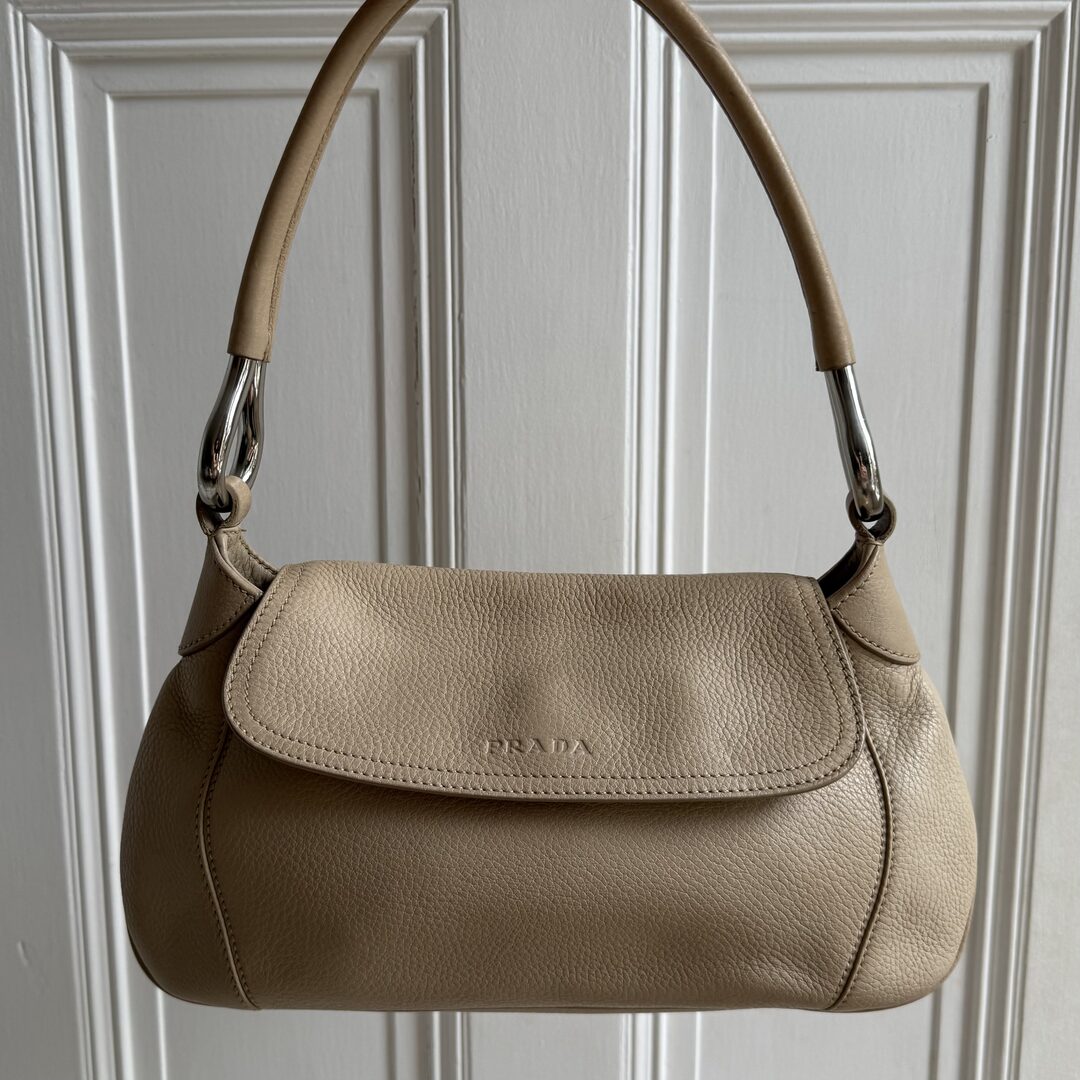 2003 Prada Hobo Leather Beige Shoulder Bag