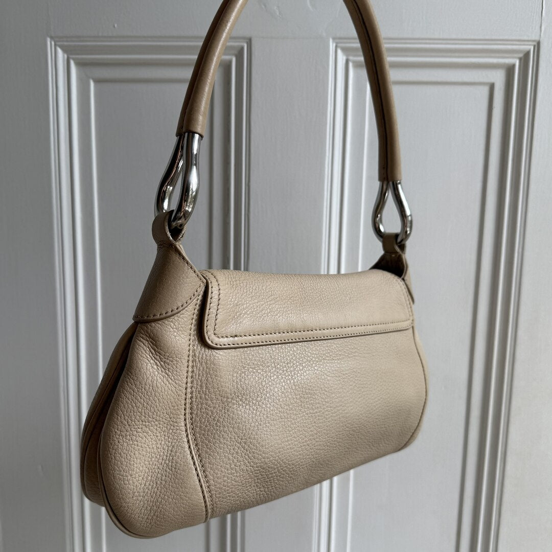 2003 Prada Hobo Leather Beige Shoulder Bag