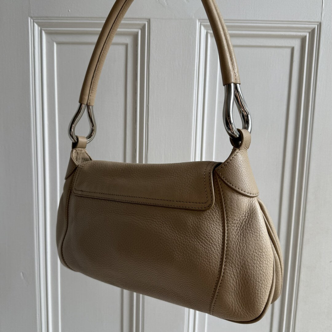2003 Prada Hobo Leather Beige Shoulder Bag