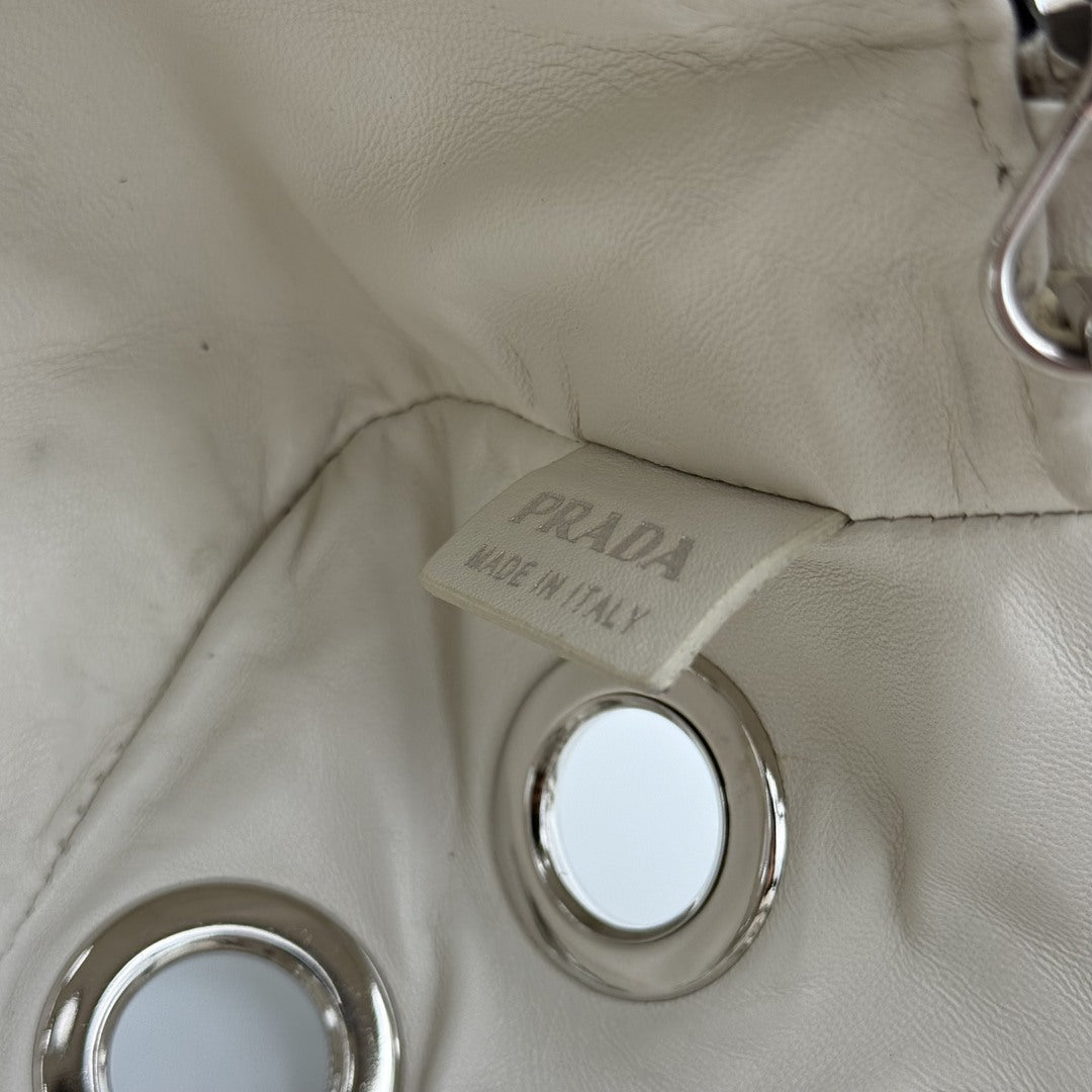 2001 Prada Grommet White Leather Chain Shoulder Bag