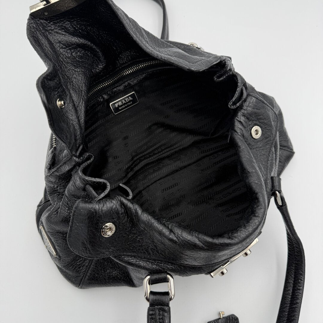 Prada Vitello Easy Leather Black Shoulder Bag