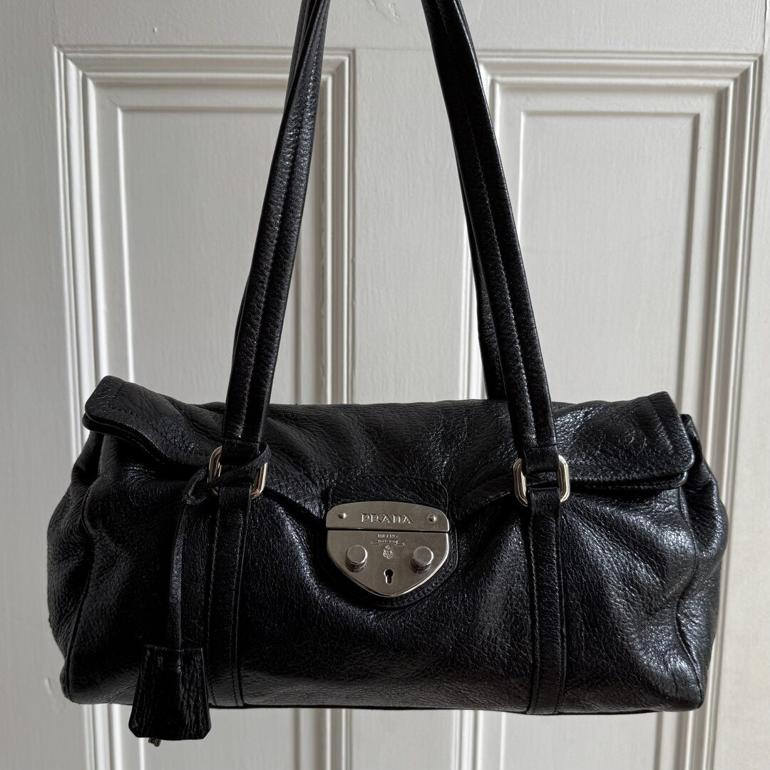 Prada Vitello Easy Leather Black Shoulder Bag