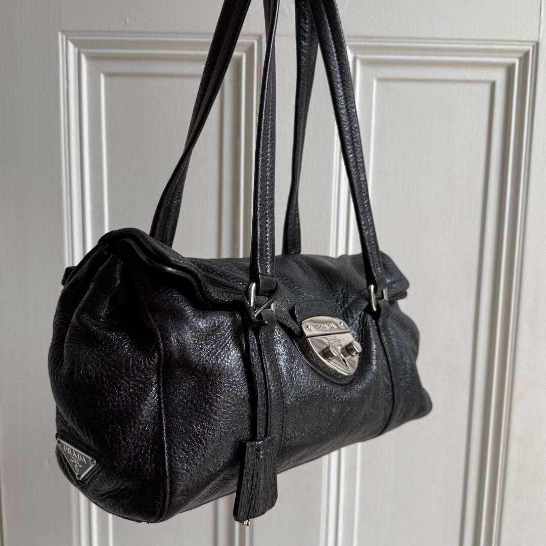 Prada Vitello Easy Leather Black Shoulder Bag