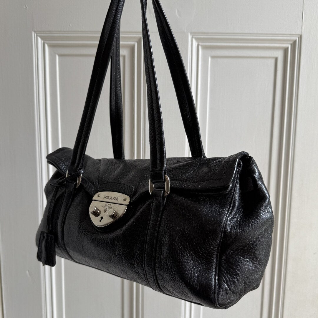 Prada Vitello Easy Leather Black Shoulder Bag