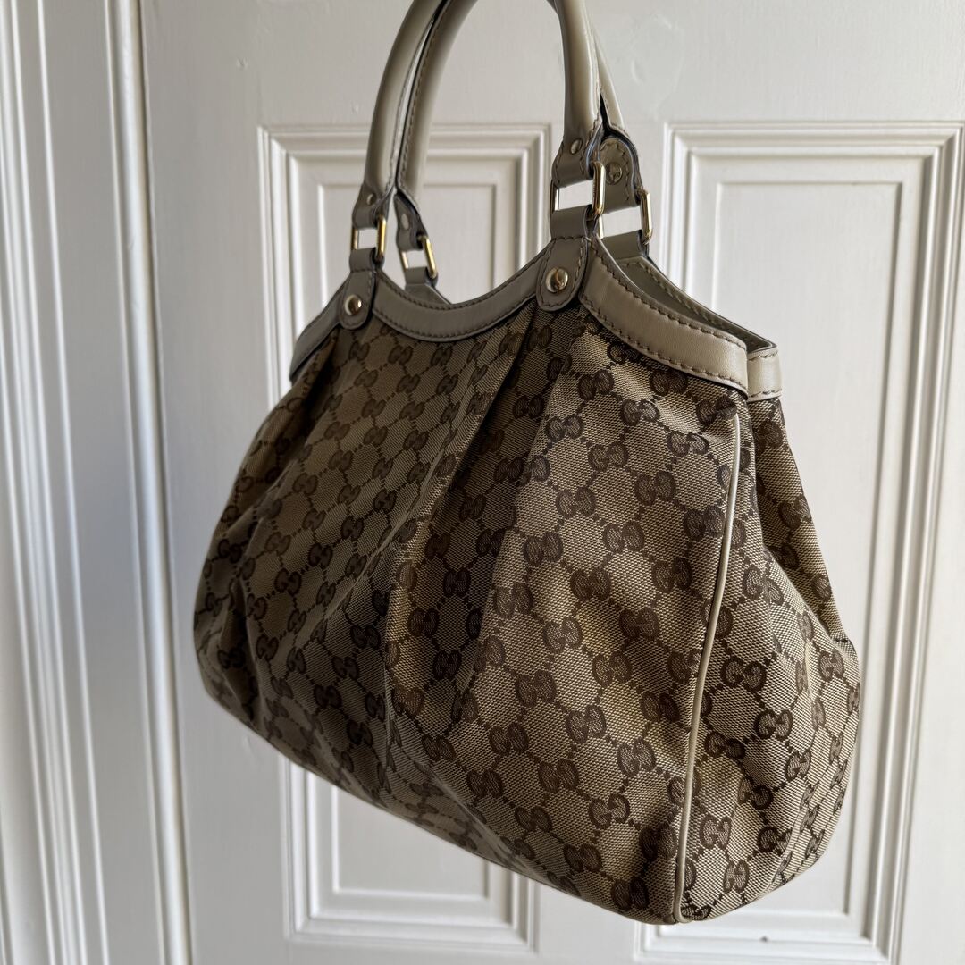 Gucci GG Canvas Sukey White Tote Bag