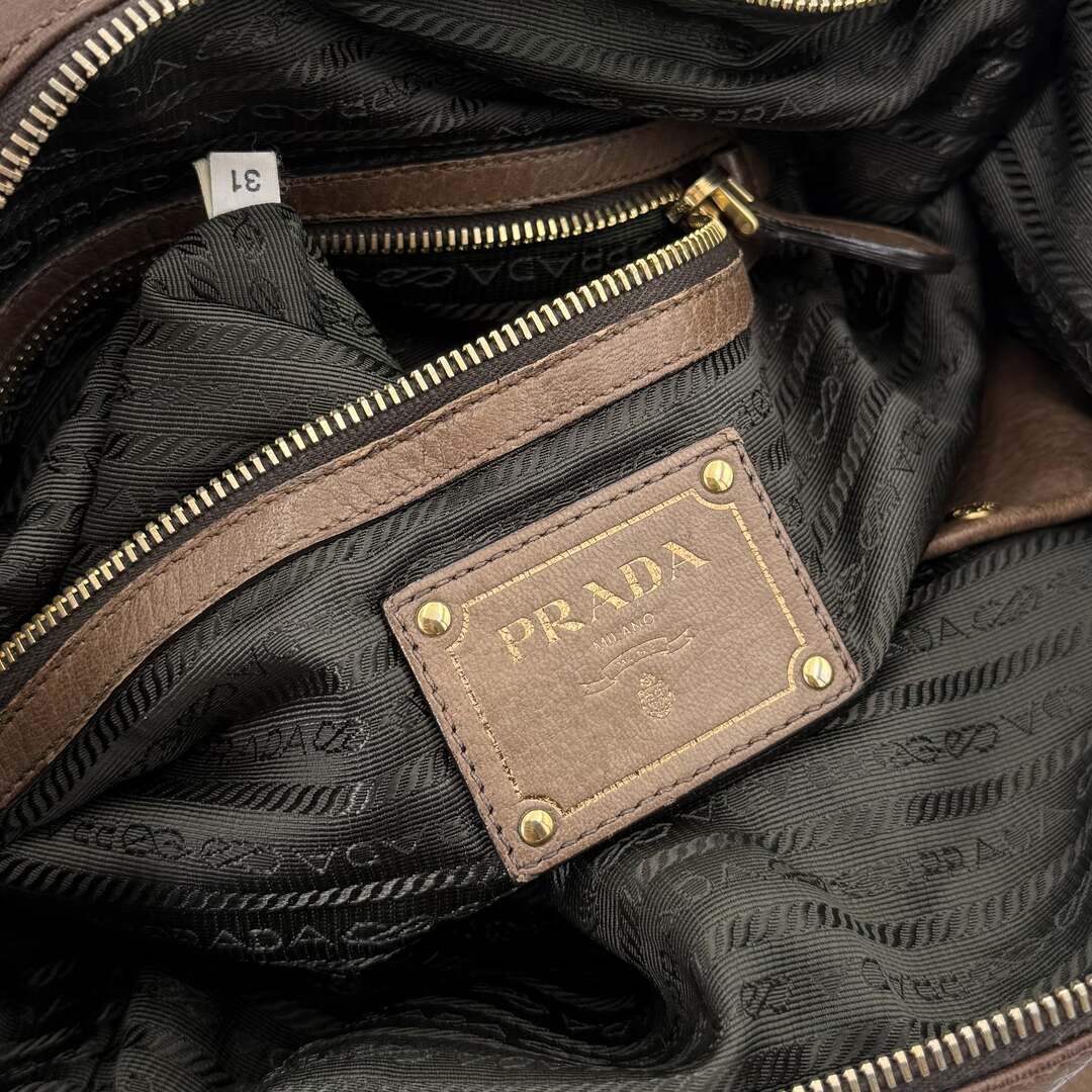 2009 Prada Cervo Shine Brown Leather Shoulder Bag
