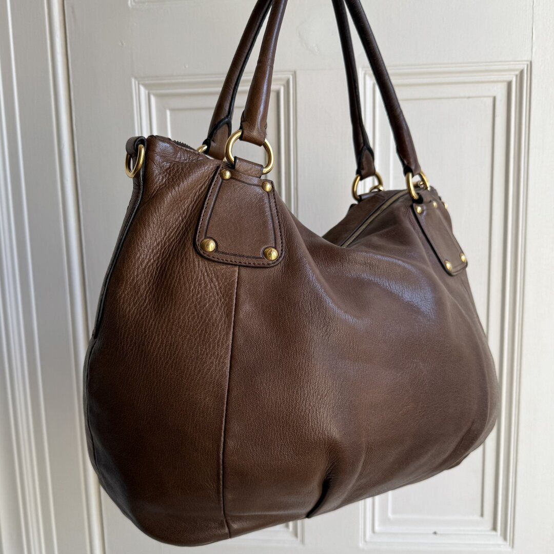 2009 Prada Cervo Shine Brown Leather Shoulder Bag