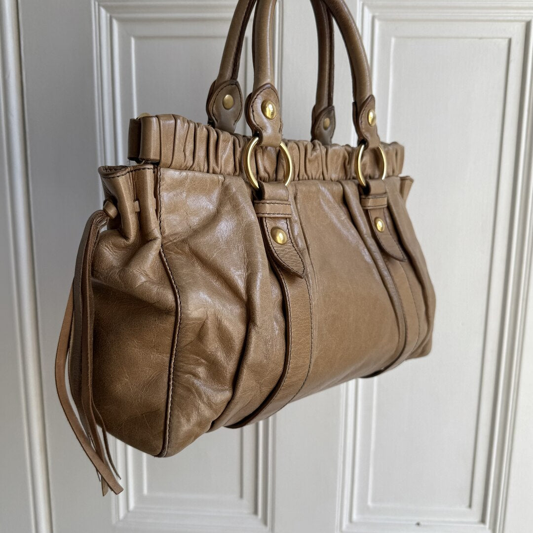 Miu Miu Vitello Beige Leather Handbag