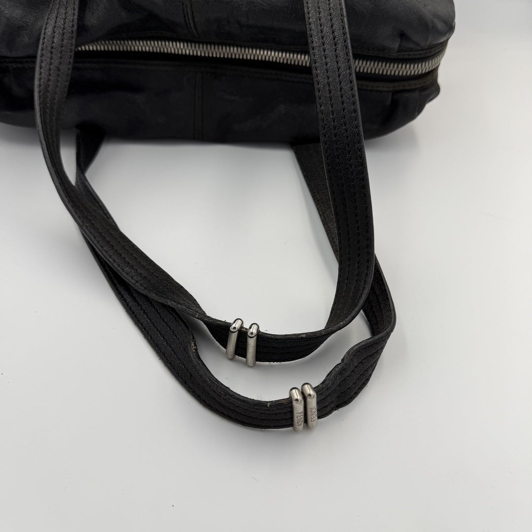 Fendi Unzipped Black Leather Shoulder Bag