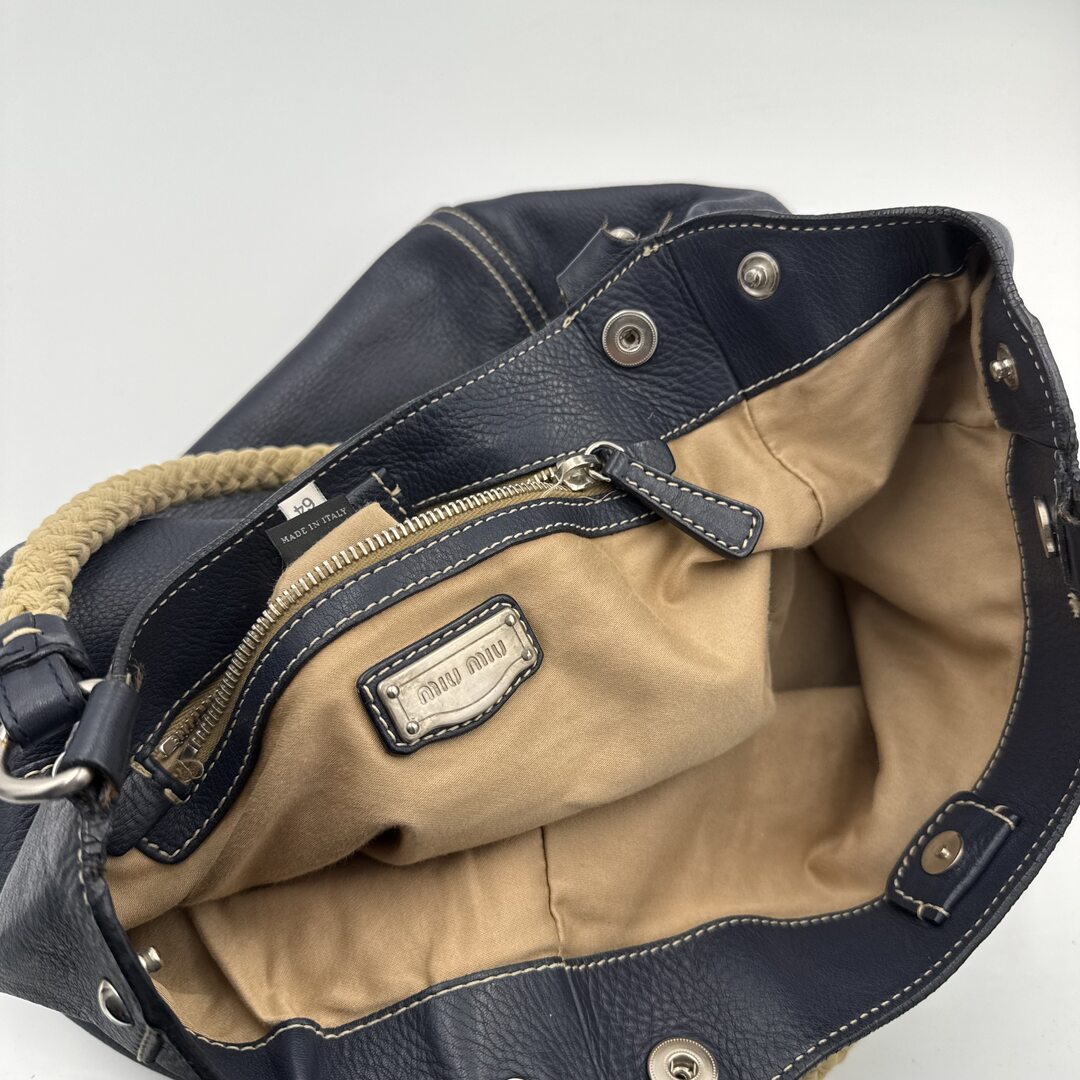 Rare Miu Miu Hobo Leather Navy Shoulder Bag