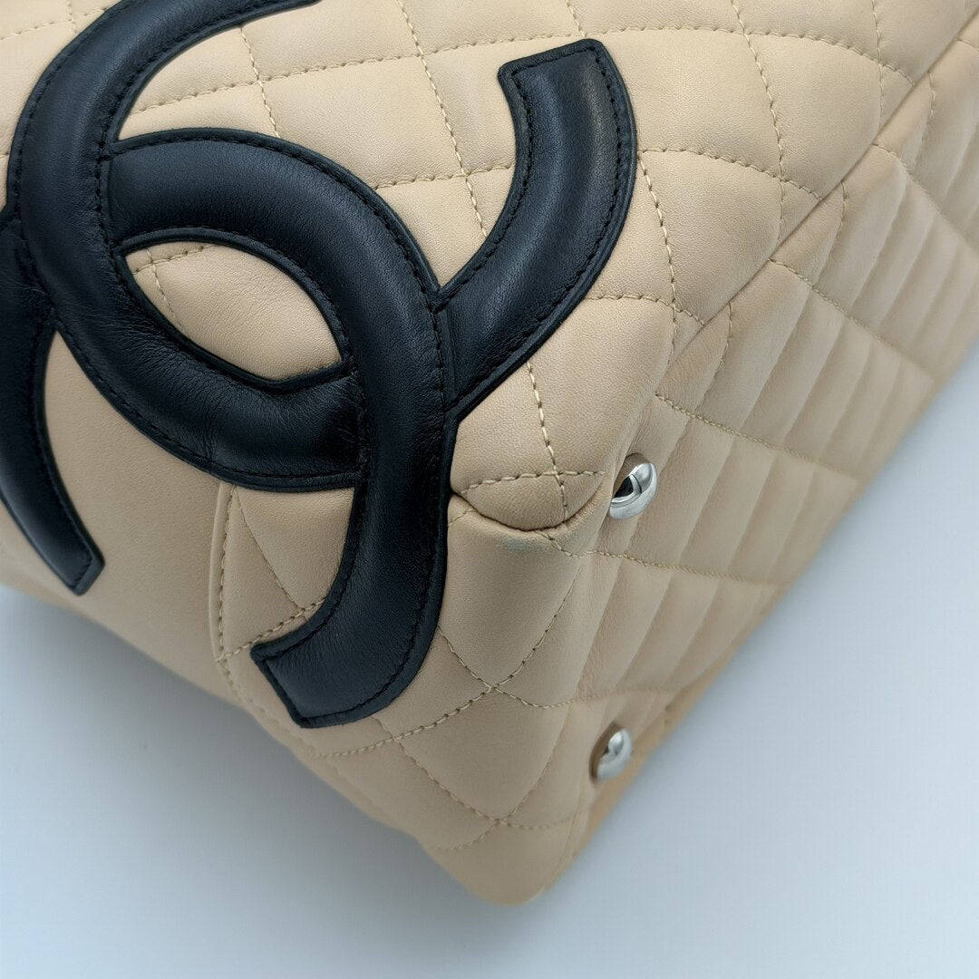 2005 Chanel Cambon Quilted Beige Bowling Shoulder Bag