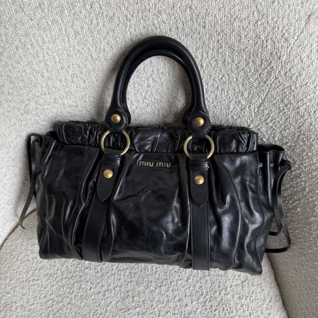 Miu Miu Vitello Black Leather Handbag