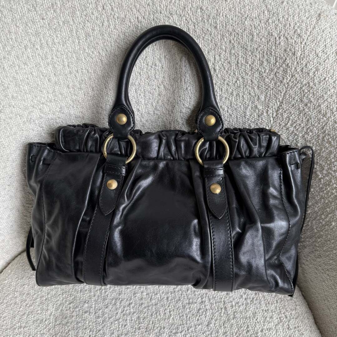 Miu Miu Vitello Black Leather Handbag