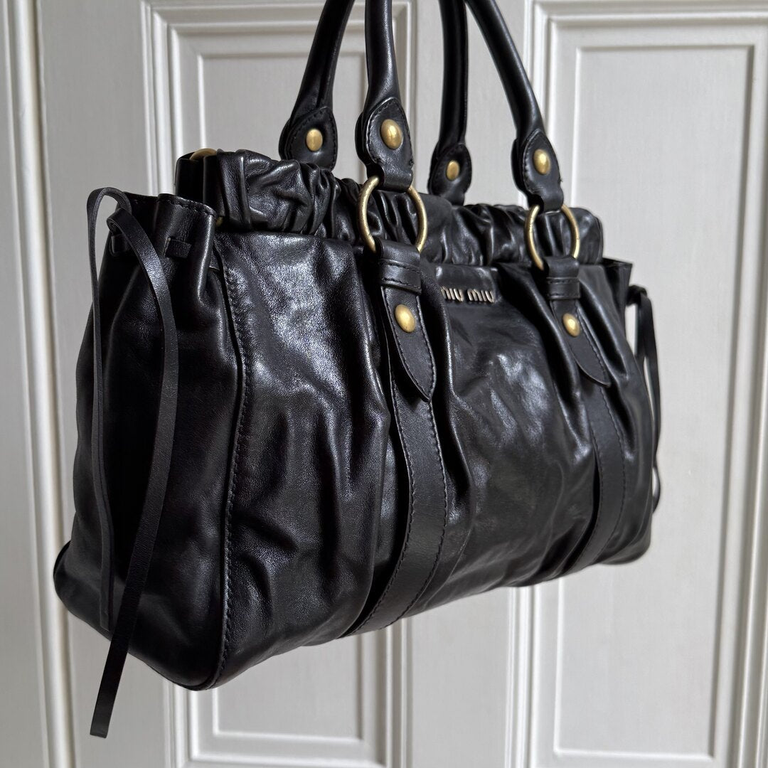Miu Miu Vitello Black Leather Handbag