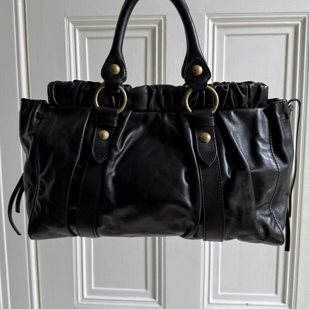 Miu Miu Vitello Black Leather Handbag