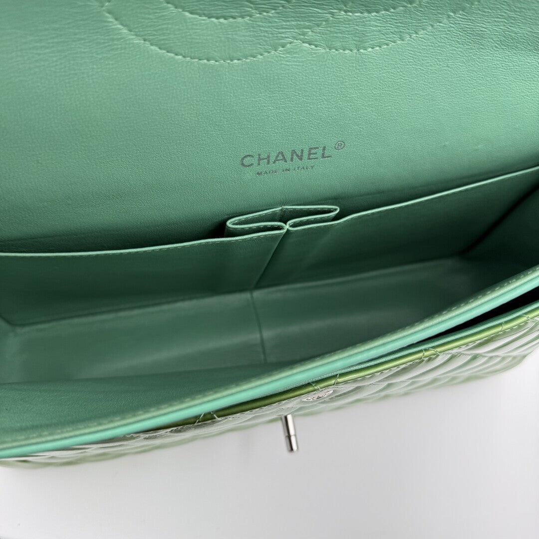 2012 Chanel CC Jumbo Double Flap Patent Leather Green Shoulder Bag