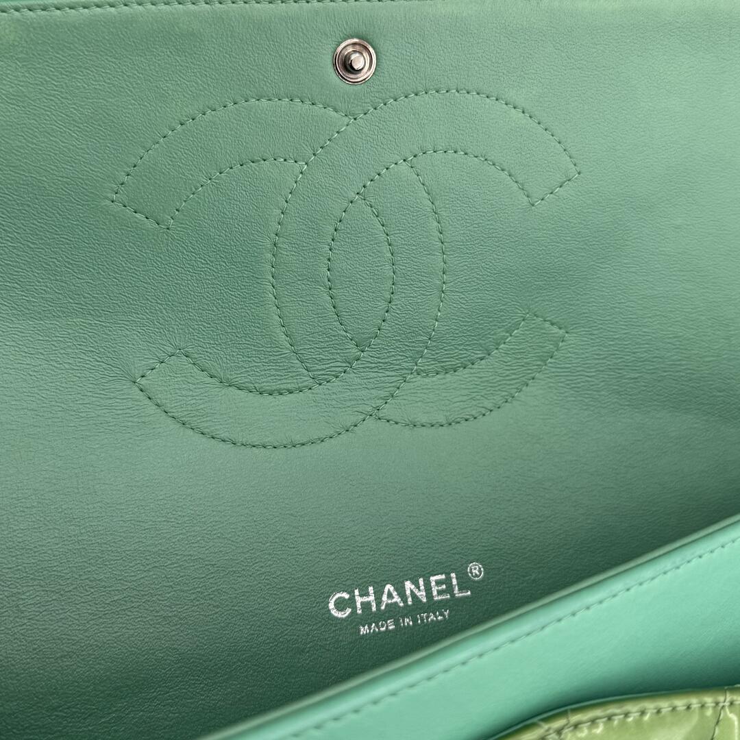 2012 Chanel CC Jumbo Double Flap Patent Leather Green Shoulder Bag