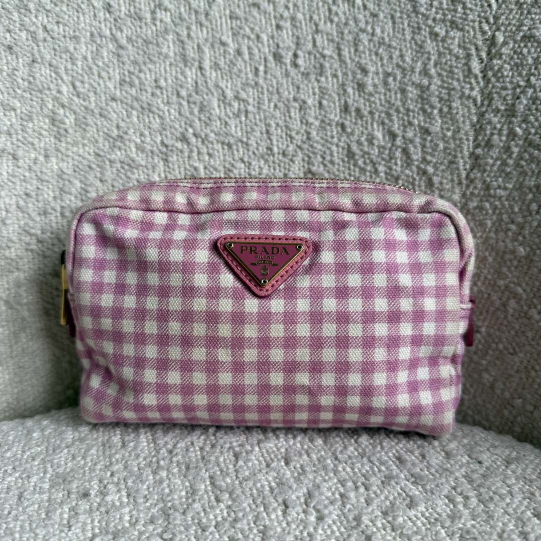 Prada Gingham Pink Vanity Pouch