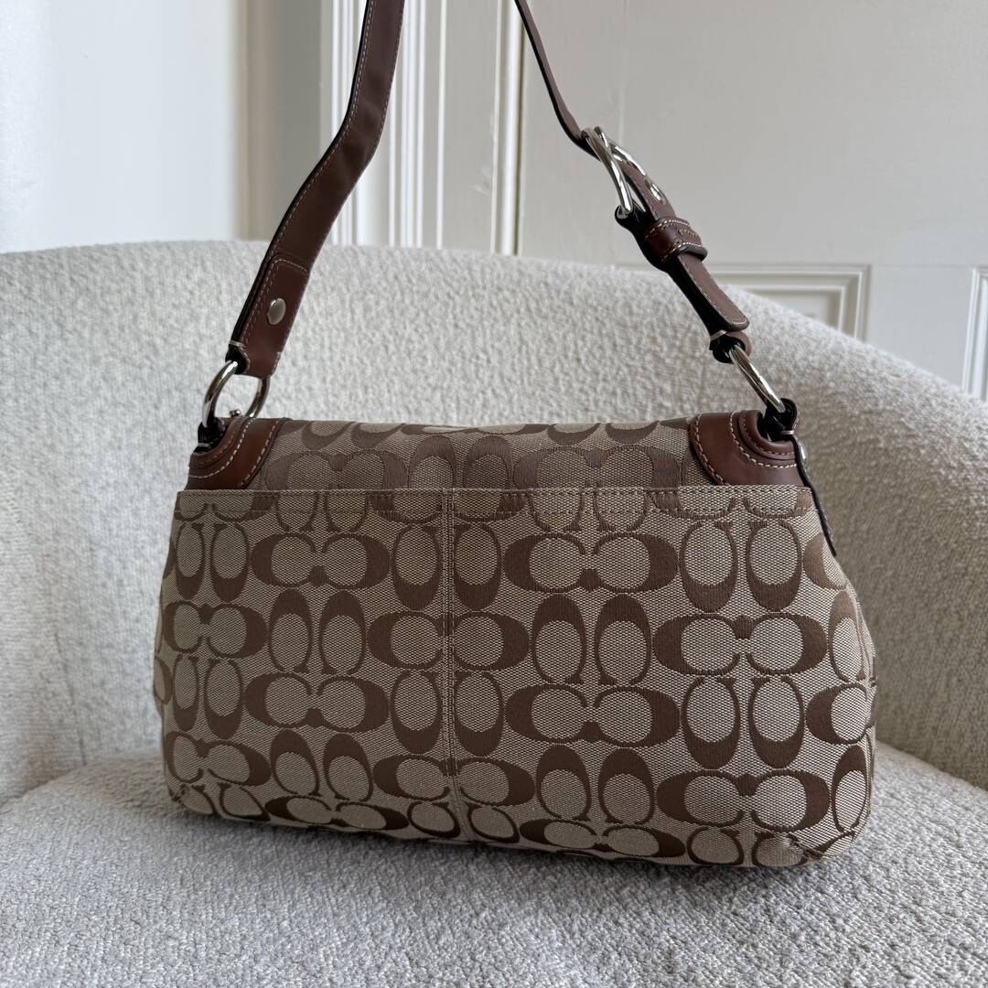 Coach Signature Flap Brown Shoulder Bag