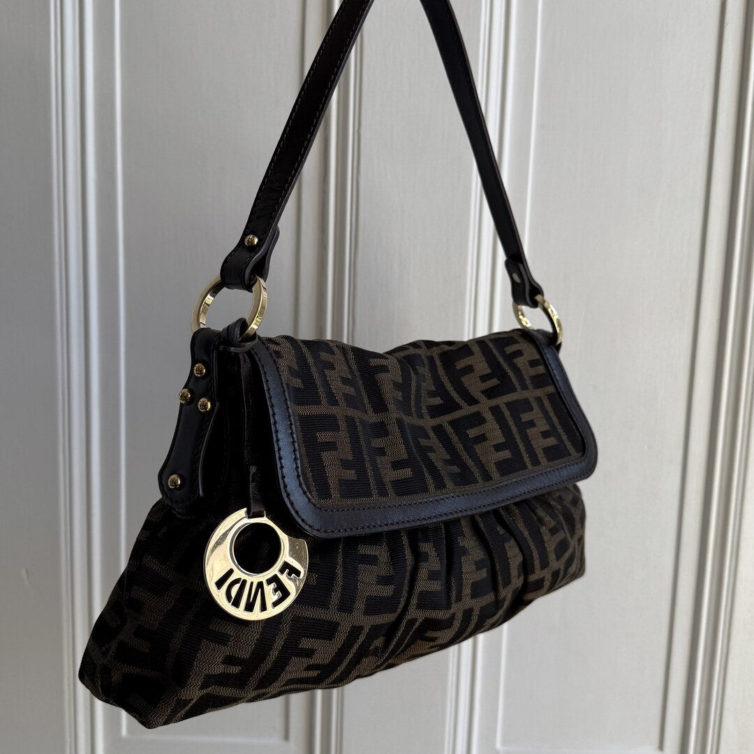 Fendi Zucca Charm Brown Shoulder Bag