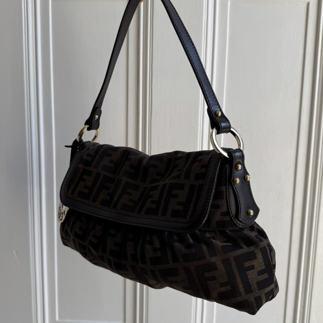 Fendi Zucca Charm Brown Shoulder Bag