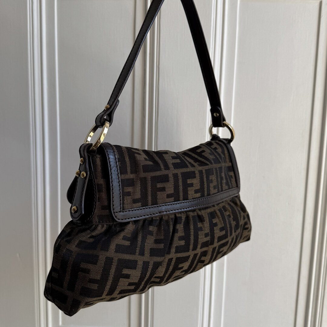 Fendi Zucca Charm Brown Shoulder Bag