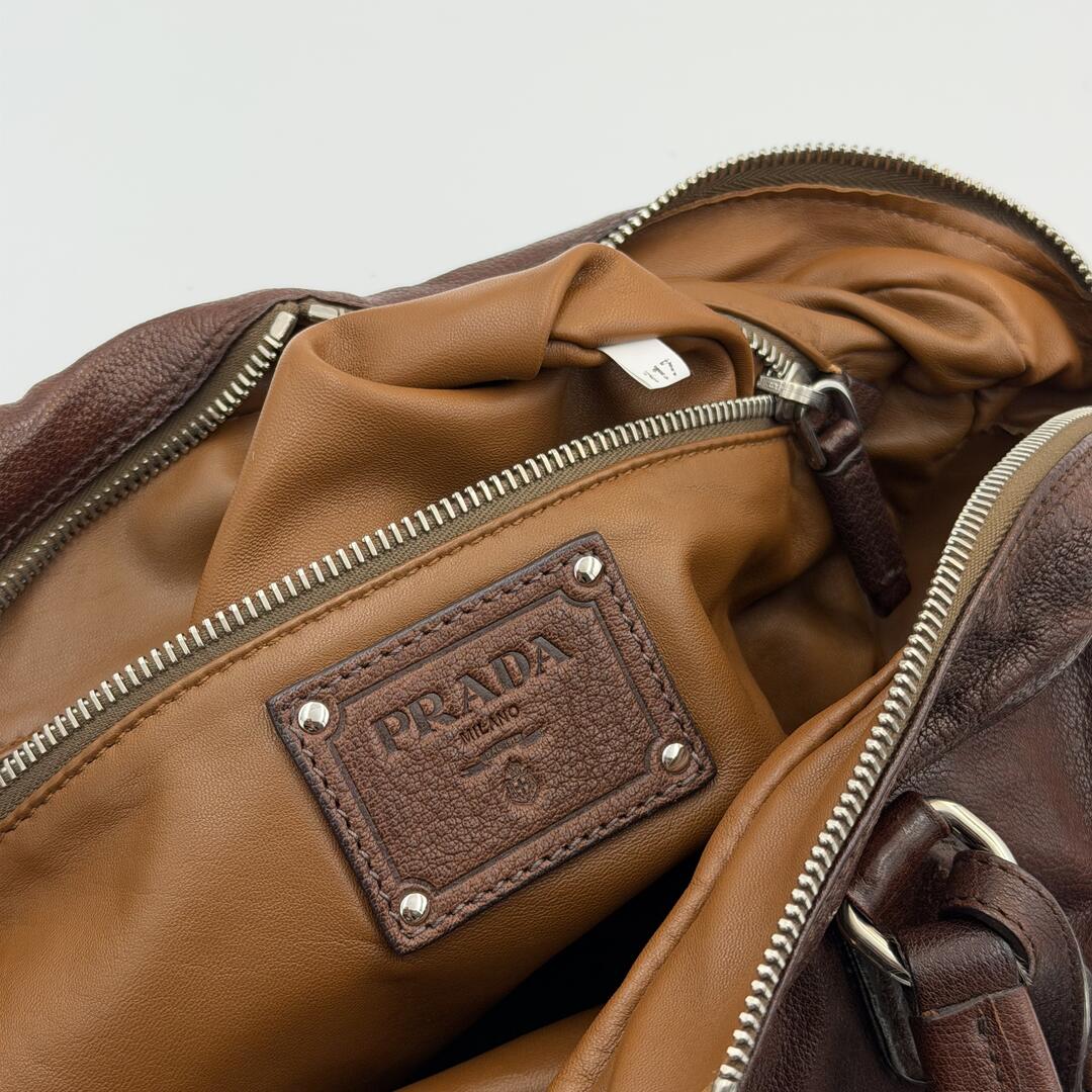 2006 Prada Washed Bauletto Brown Leather Shoulder Bag