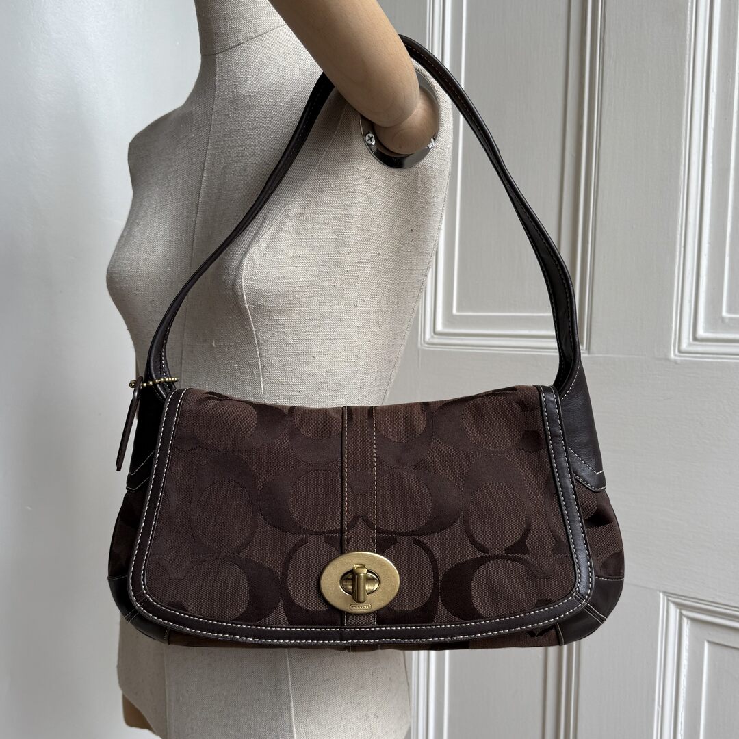 Coach Signature Ergo Flap Brown Shoulder Bag