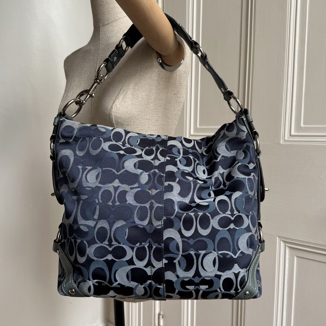 Coach Signature Denim Studded Shoulder Bag