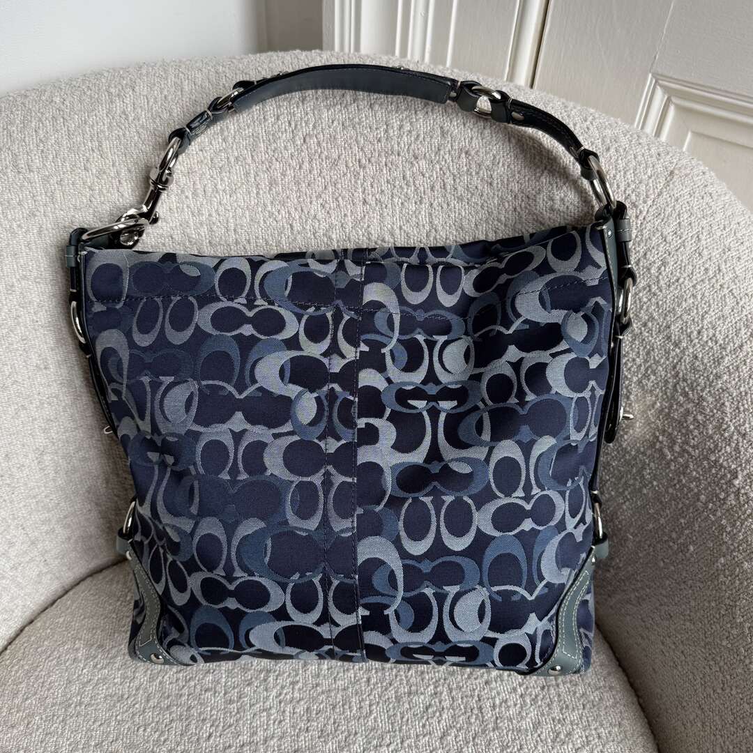 Coach Signature Denim Studded Shoulder Bag