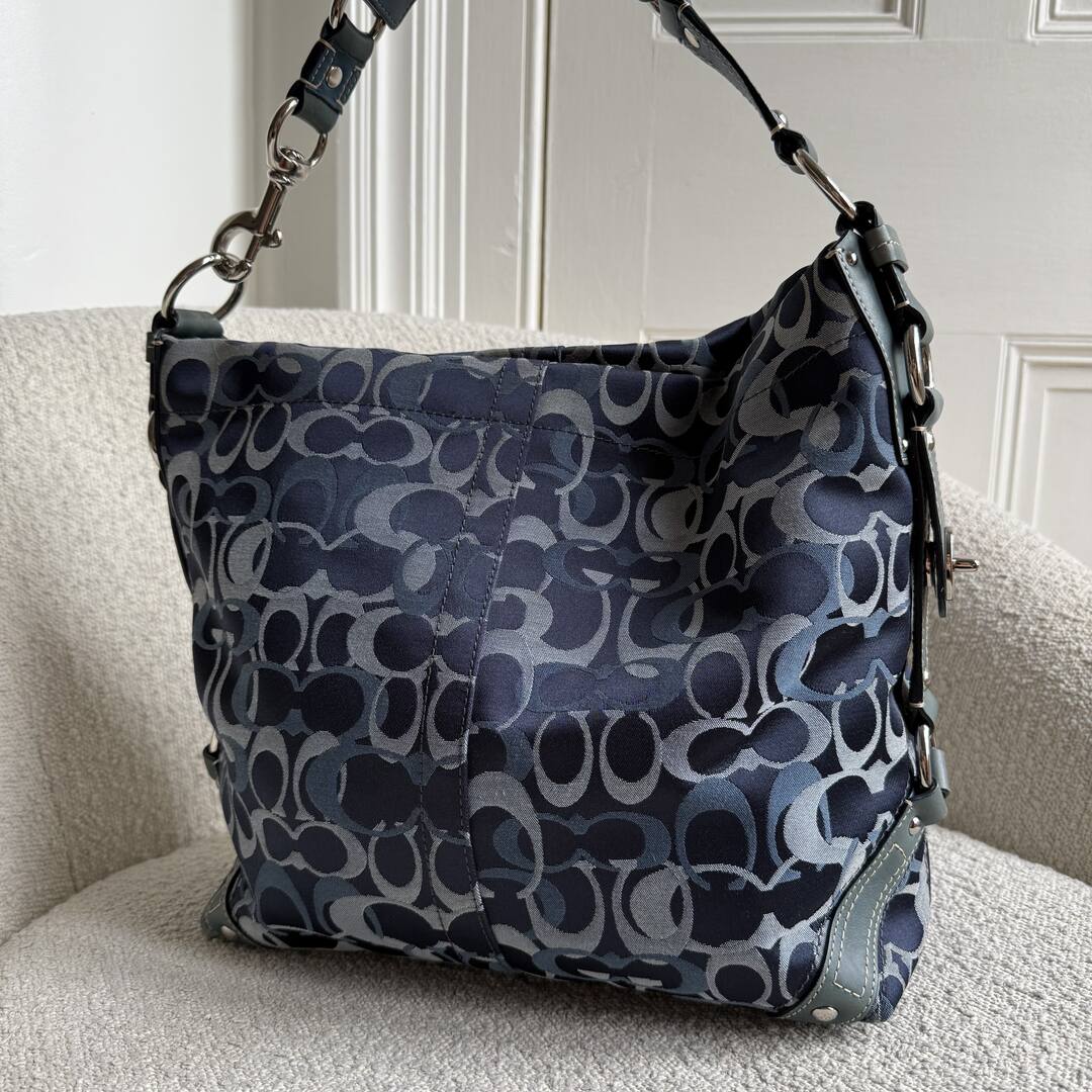 Coach Signature Denim Studded Shoulder Bag