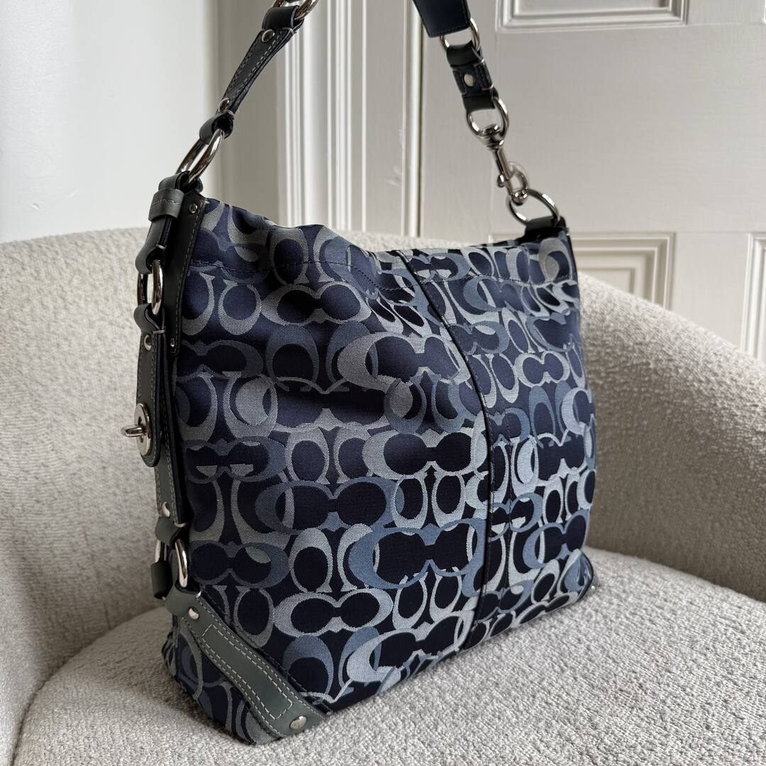 Coach Signature Denim Studded Shoulder Bag