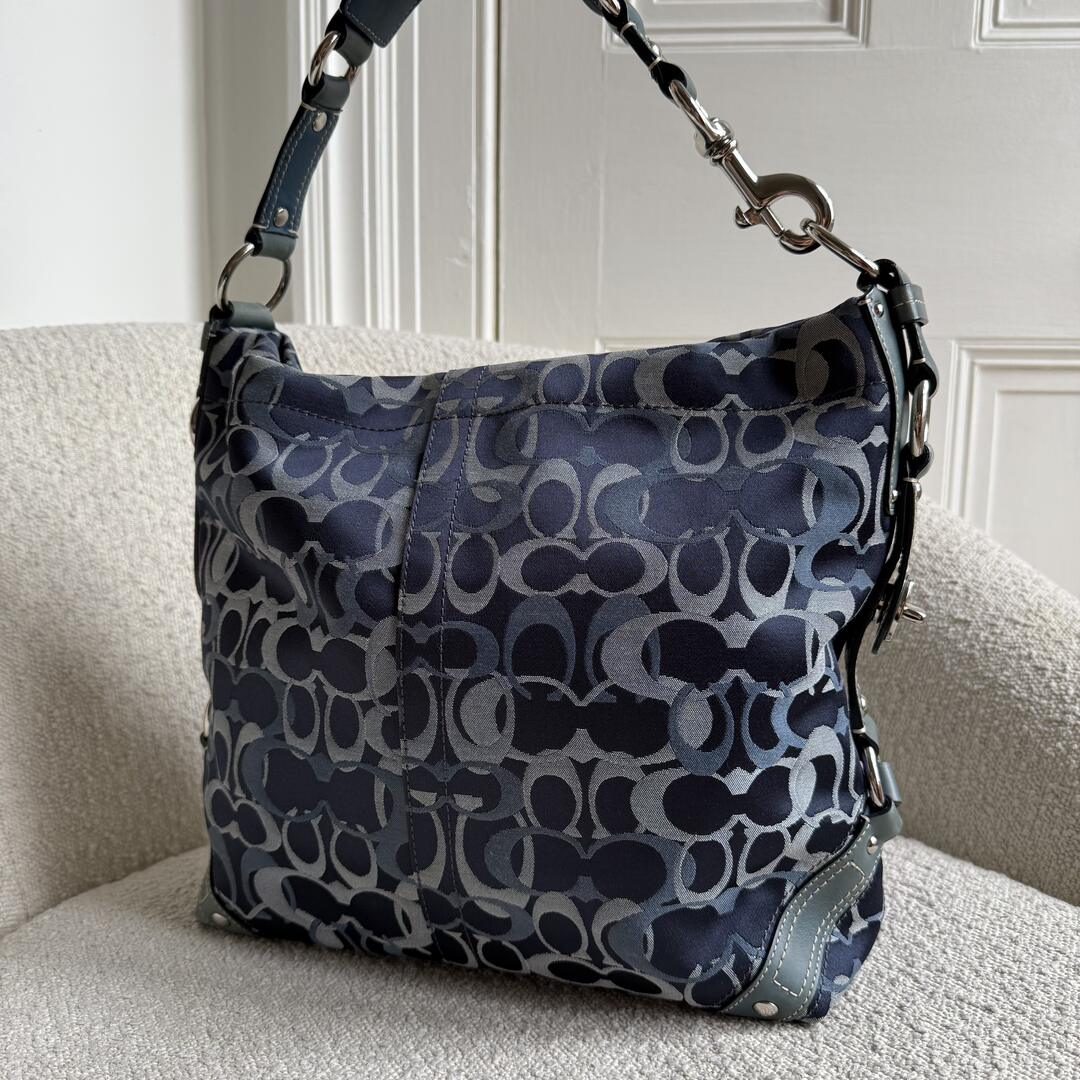 Coach Signature Denim Studded Shoulder Bag