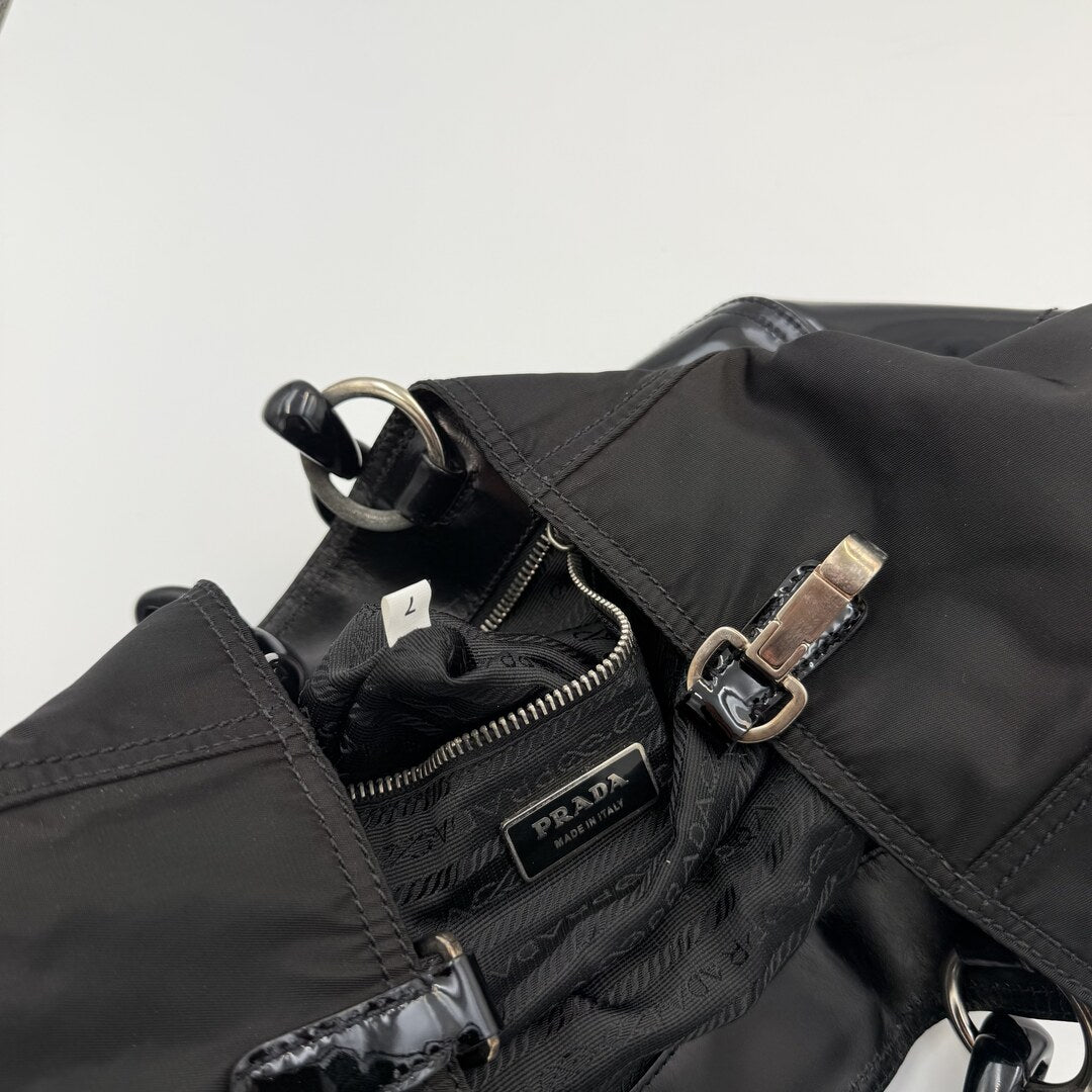 Prada Nylon Chain Patent Black Shoulder Bag