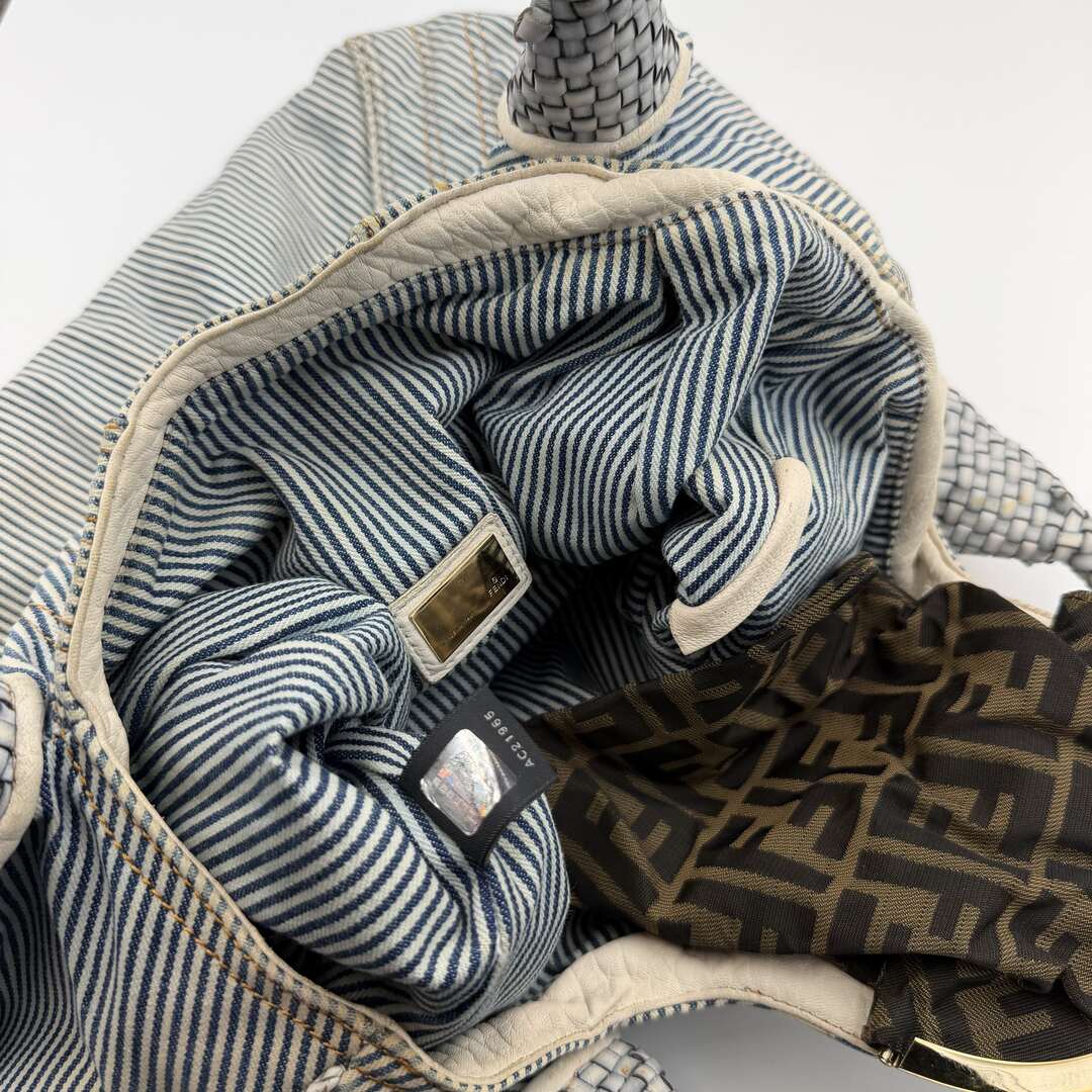 Fendi Spy Denim Striped Blue Handbag