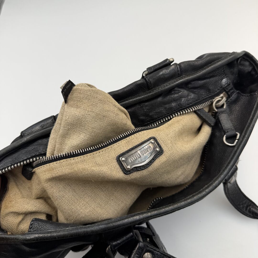 2000s Miu Miu Black Leather Flower Shoulder Bag