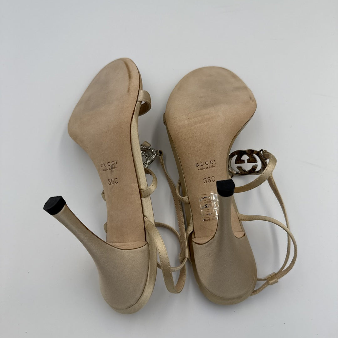 Gucci Ankle Strap GG Crystal Kitten Heels