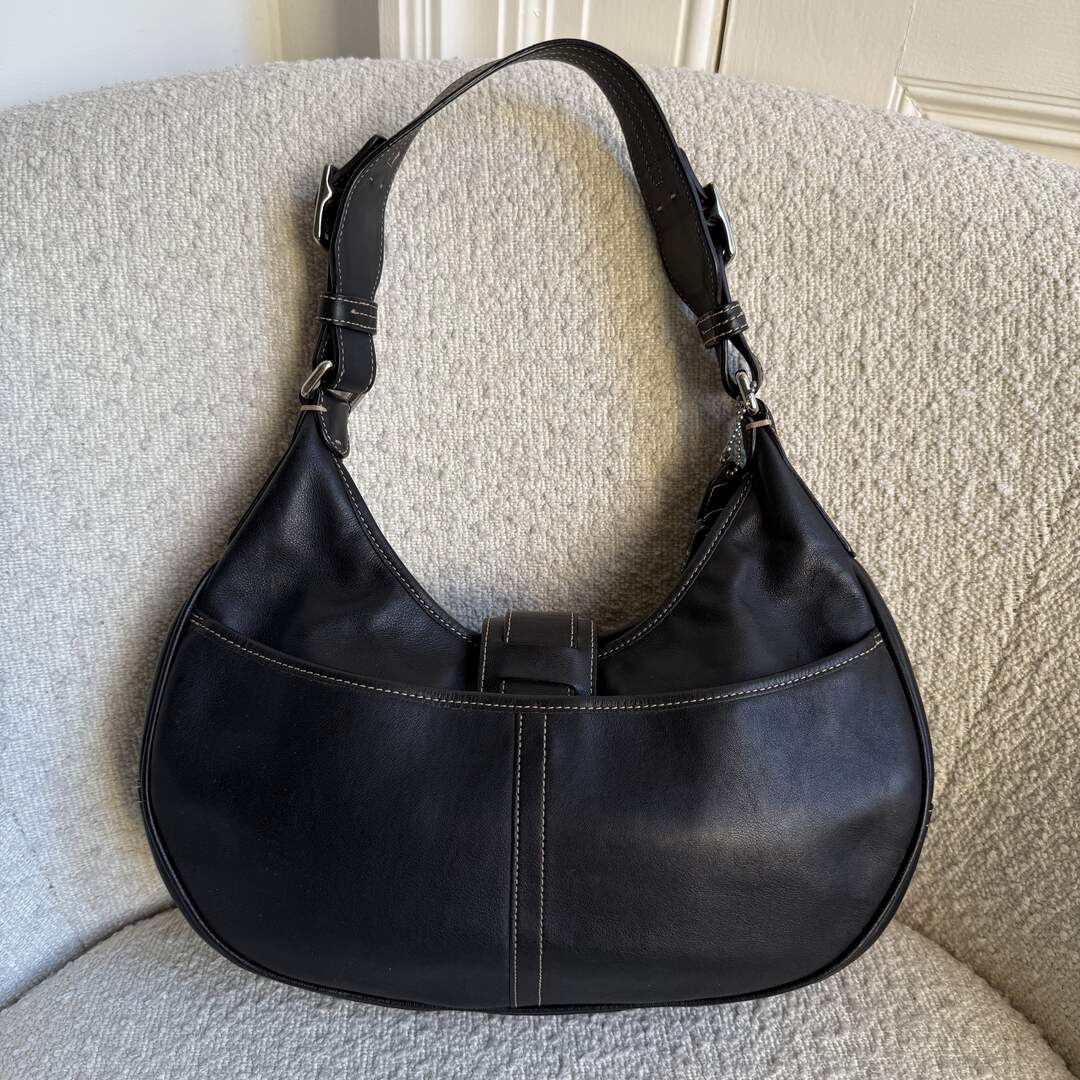 Coach Hobo Buckle Leather Black Shoulder Bag