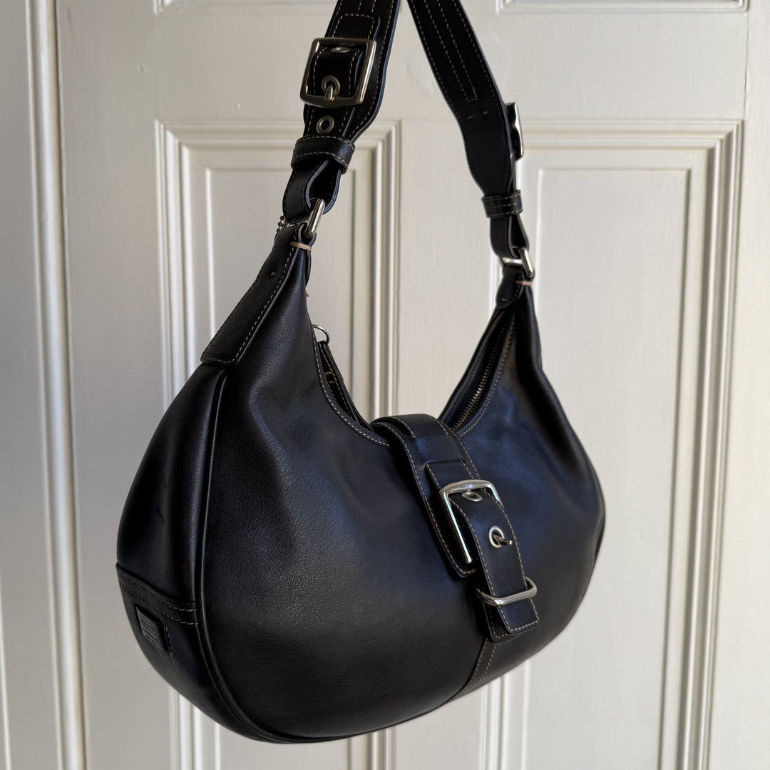 Coach Hobo Buckle Leather Black Shoulder Bag