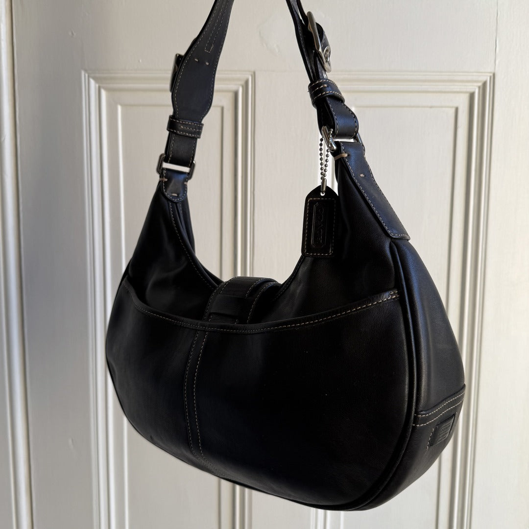 Coach Hobo Buckle Leather Black Shoulder Bag