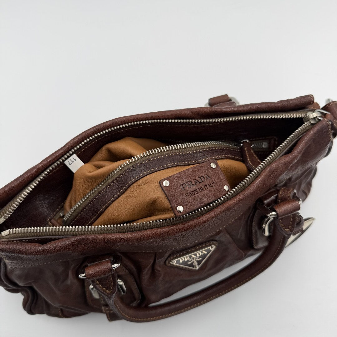 2006 Prada Vitello Chocolate Brown Leather Handbag