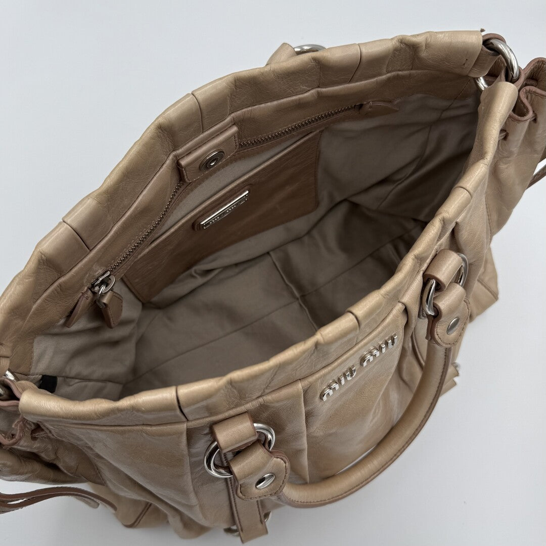 Miu Miu Vitello Beige Leather Handbag