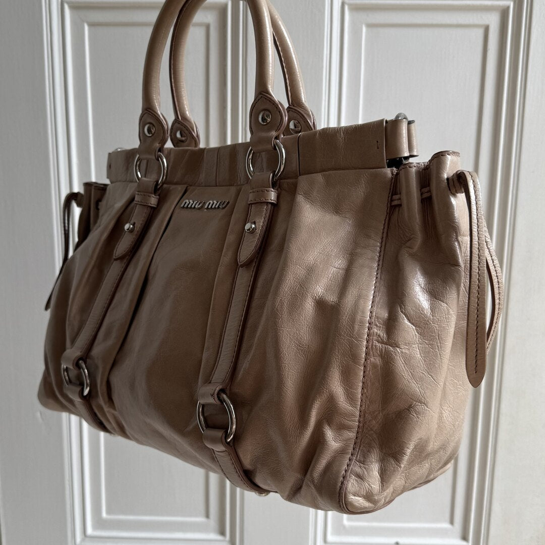 Miu Miu Vitello Beige Leather Handbag