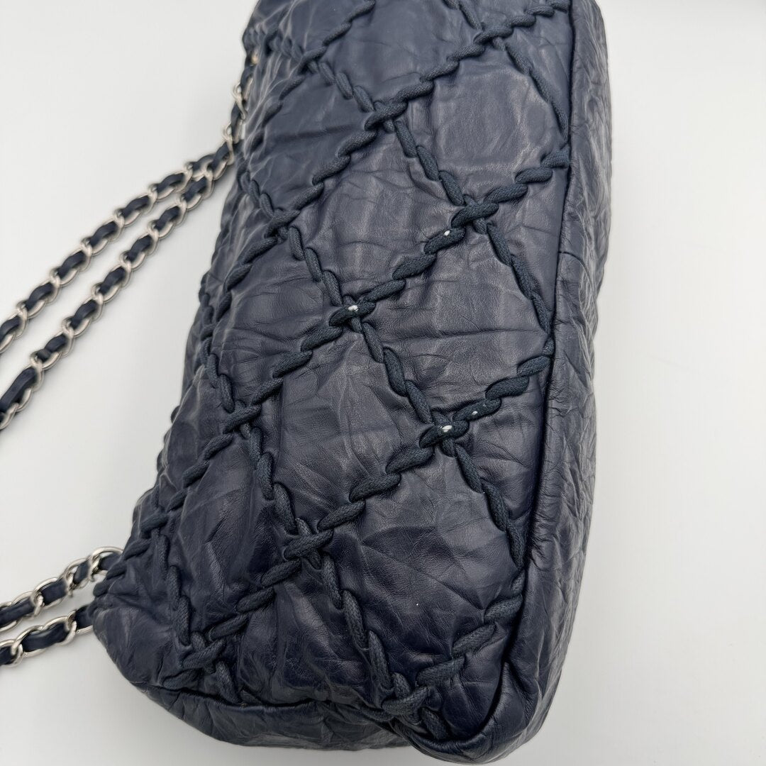 2011 Chanel CC Ultra Stitch Maxi Chain Blue Flap Shoulder Bag
