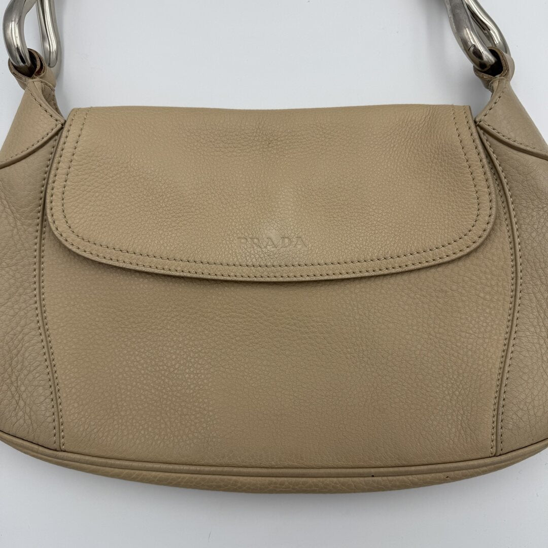 2003 Prada Hobo Leather Beige Shoulder Bag